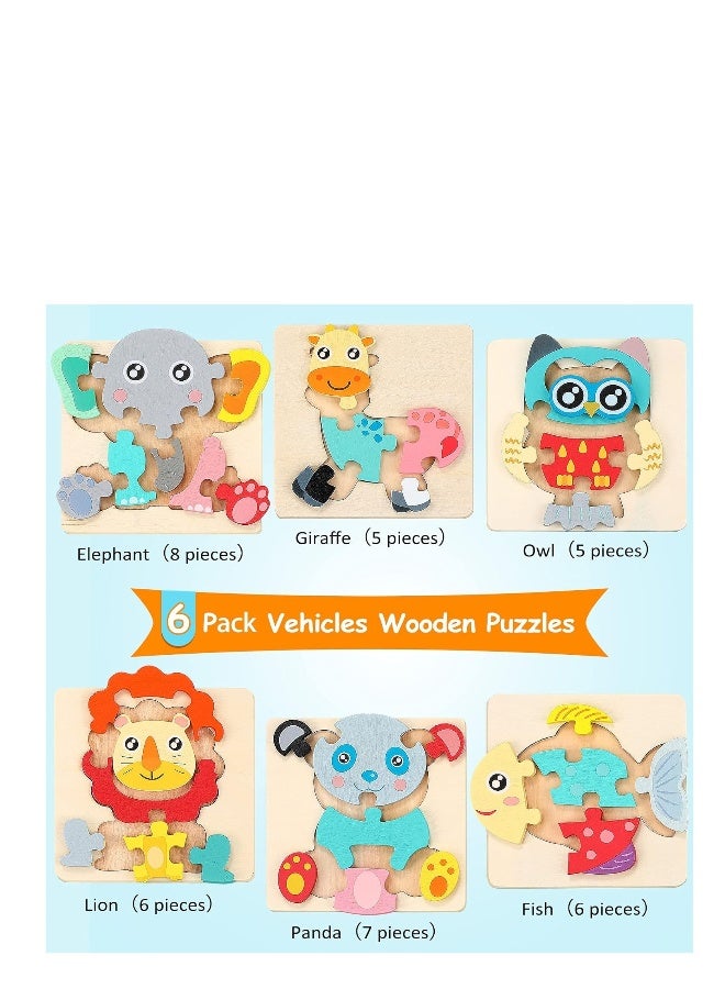 6 Pack Wooden Puzzles for Toddler 1-3 Years Old Wood Jigsaw Puzzles for Boys Montessori Games and Educational Toys for Kids Wooden Toddler Puzzles Present - Image 3